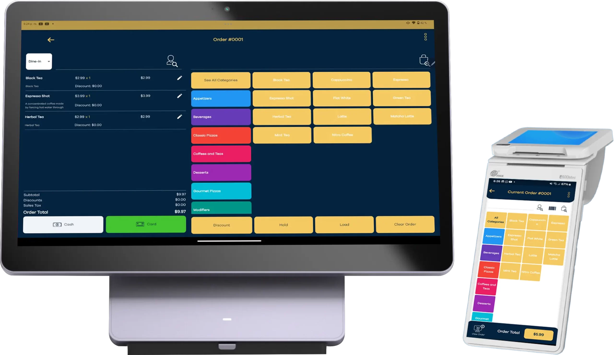 Sleek restaurant POS terminal